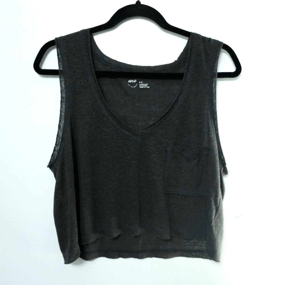 2/$20 ☀️ | NWT | Aerie Breezy Linen Pocket V-Neck Crop Top